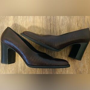 Robert Clergerie Paris Made in France Leather Block Heels EUC Dark Brown Sz 11